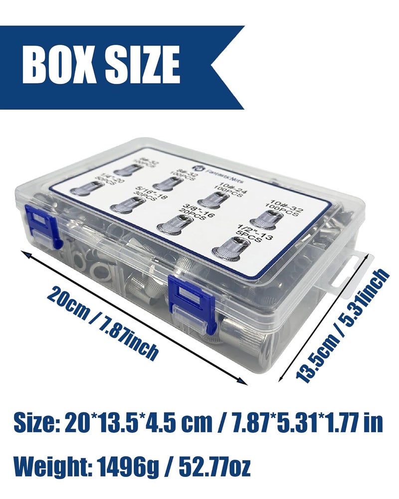ELEFOCUS SAE Rivet Nut Assortment Kit 505Pcs 6-32 8-32 10-24,1/4-20, 3/8-16, 5/16-18,1/2-13 304 Stainless Steel Flat Head Threaded Rivet Insert Rivet Nuts - Image 2